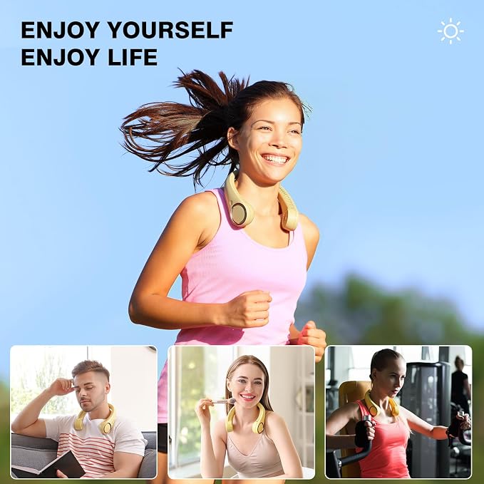 Morelax Neck Fan, USB Rechargeable Personal Fan,Hand Free Bladeless Portable Fans,4000 mAh, 3 Speeds,72 Air Faster softer 360° Cooling, Gift Suitable for Home, Office, Travel, Sports Amber - Image 8