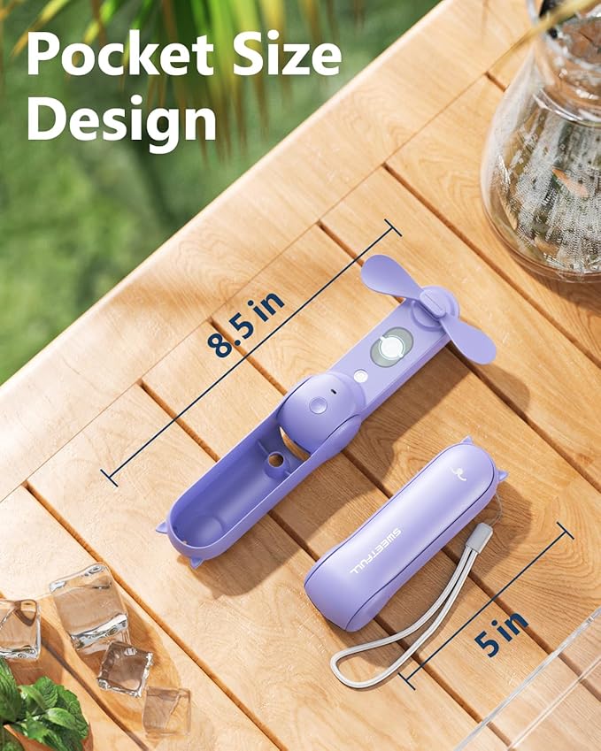 SWEETFULL Portable Misting Fan, Handheld Personal Mister, Rechargeable Mini Spray Water Mist, for Kids Women Travel, Outdoors, Hiking, Camping, Home Office (Purple) - Image 7