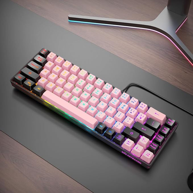 GEODMAER 65% Wired Gaming Keyboard, LED Backlit, Ultra-Compact Anti-Ghosting No-Conflict 68 Keys Membrane Gaming Wired Keyboard for PC Laptop Windows Gamer(Pink-Black) - Image 7