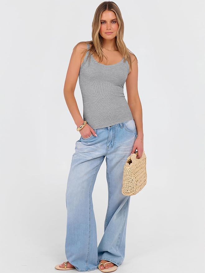ANRABESS V Neck Tank Tops for Women Ribbed Knit Camisole 2026 Summer Casual Sleeveless Slim Fitted Basic Cami Shirts Clothes - Image 6