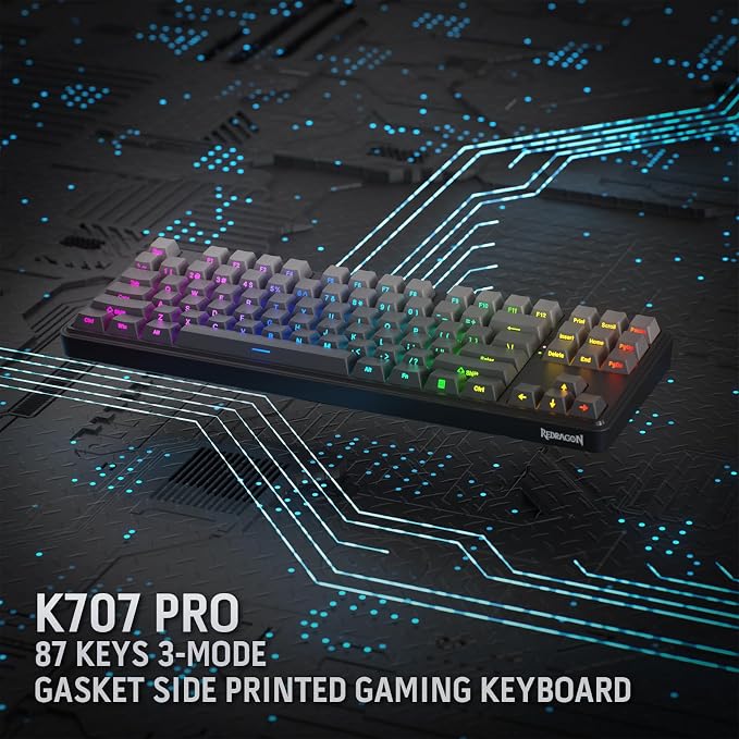 Redragon K707 PRO GB 80% Gasket RGB Gaming Keyboard, 3-Modes Wireless TKL Mechanical Keyboard w/Hot-Swap South-Facing LEDs Socket, PBT Gradient Keycaps & 5-Layer Noise Dampening, Custom Linear Switch - Image 9