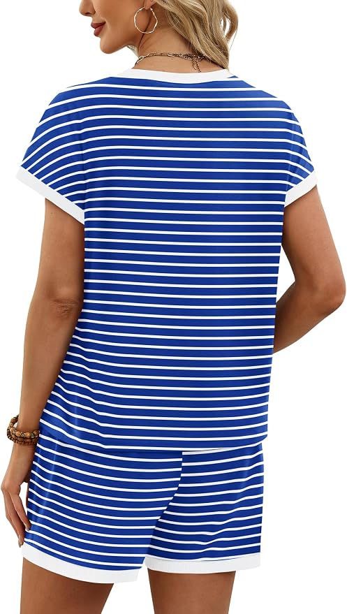 WIHOLL Two Piece Sets for Women Summer Lounge Short Sets Cap Sleeve Crew Neck Sweatsuit with Pocket XS-2XL - Image 5