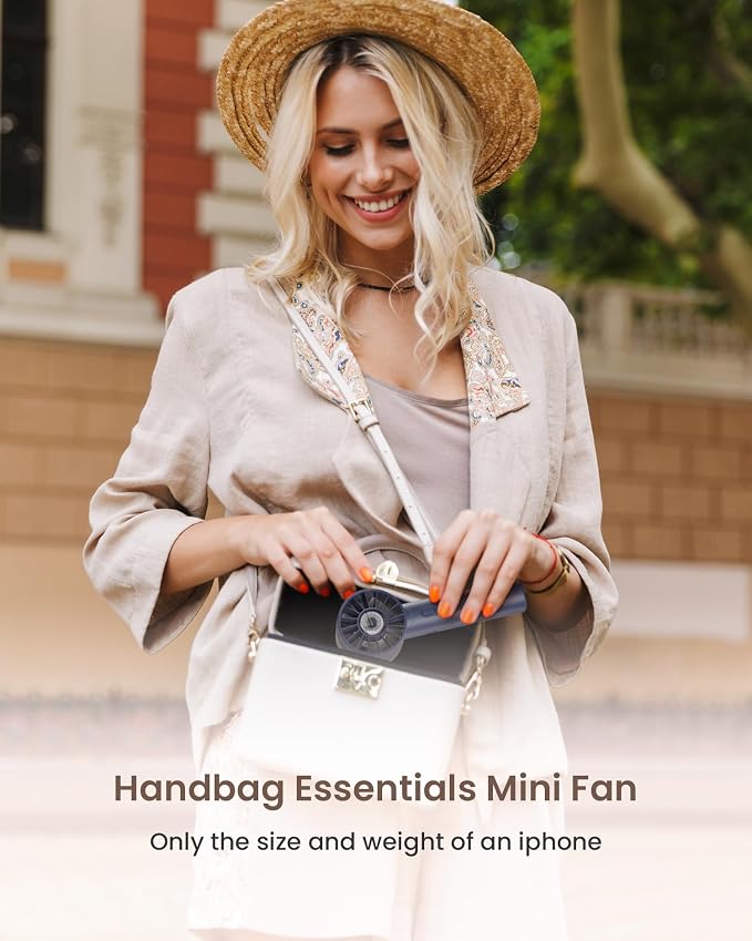Navy Blue Rechargeable Mini Handheld Turbo Fan - 4 Speed High Velocity Personal Fan with Max 16H Cooling Time, Travel Essentials for Vacation/Beach/Trip - Image 7