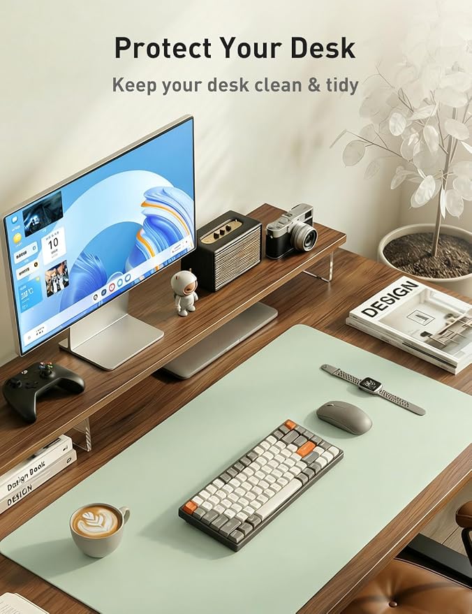 Aothia Faux Leather Desk Mat - Non-Slip PU Leather Desk Blotter, Waterproof Writing Surface, Large Desk Pad for Office & Home (Aqua, 55" x 17") - Image 8