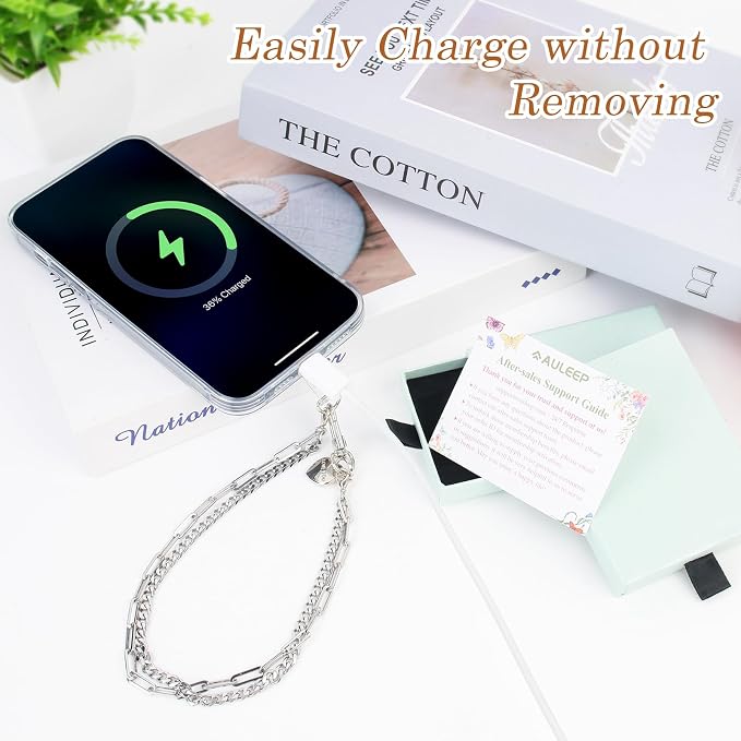 AULEEP Phone Chain Wristlet Strap,Double Metal Phone Charm with Tether Tab,Detachable Cellphone Wrist Strap Universal Silver Hands-free Anti Theft Hand Chain - Image 7
