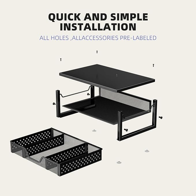 Simple Trending Monitor Stand Riser with Drawer, Black for Home Office | Metal 2-Tier Monitor Stand with Hidden Drawer | Ergonomic Neck Support | Desk Organizer | Space Saving | Fast Setup - Image 9