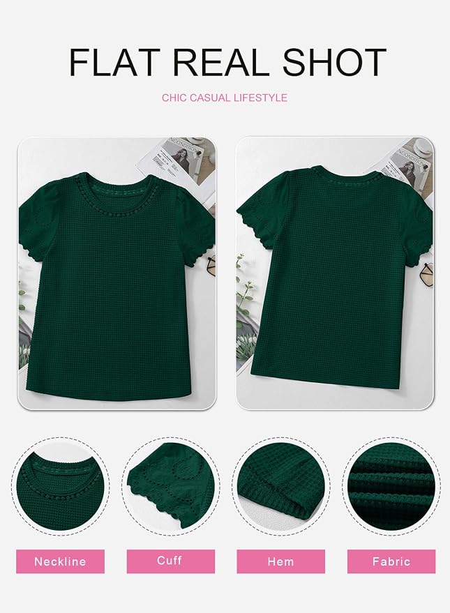 SHEWIN Womens Frenchy Summer Tops Crewneck Short Sleeve T Shirts Casual Waffle Knit Jacquard Blouses Top Shirts - Image 8