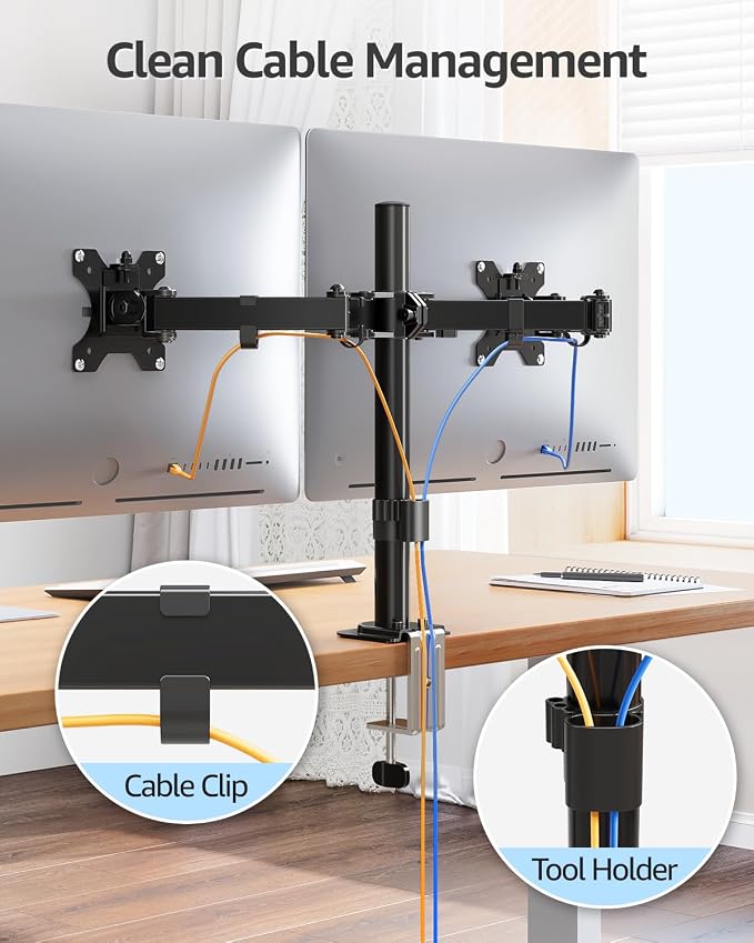 MOUNTUP Dual Monitor Desk Mount, Max 32 Inch up to 17.6lbs, Fully Adjustable Dual Monitor Arm for 2 LCD Screens, Double Monitor Stand with C-Clamp and Grommet Base - Image 9