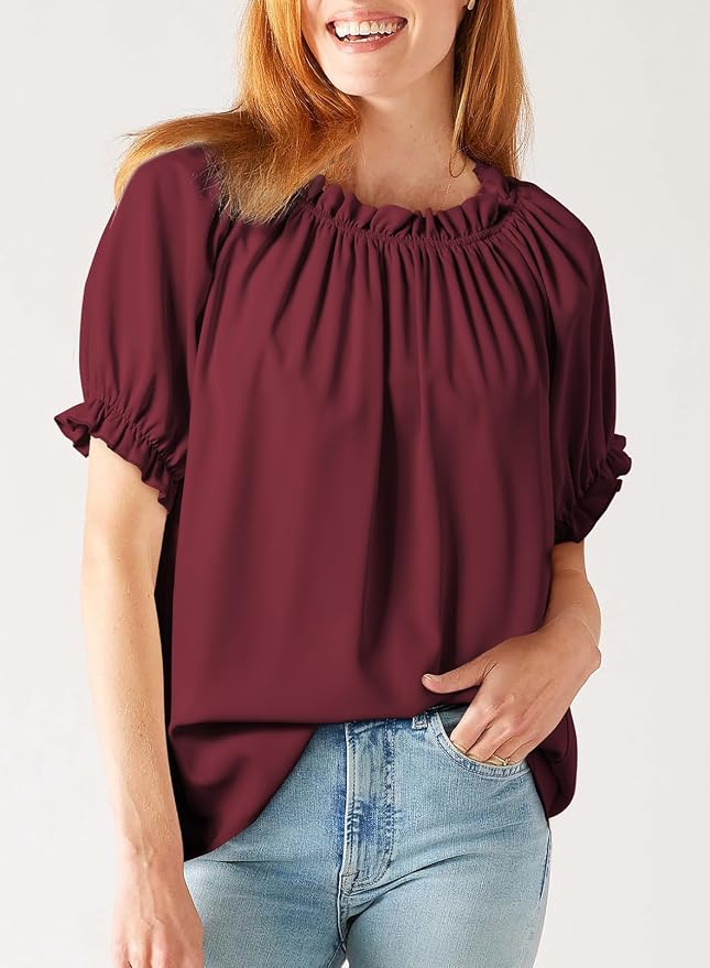EVALESS Womens Tops Off The Shoulder Blouses for Women Dressy Casual Cute Puff Sleeve T Shirts Fashion 2026 - Image 4