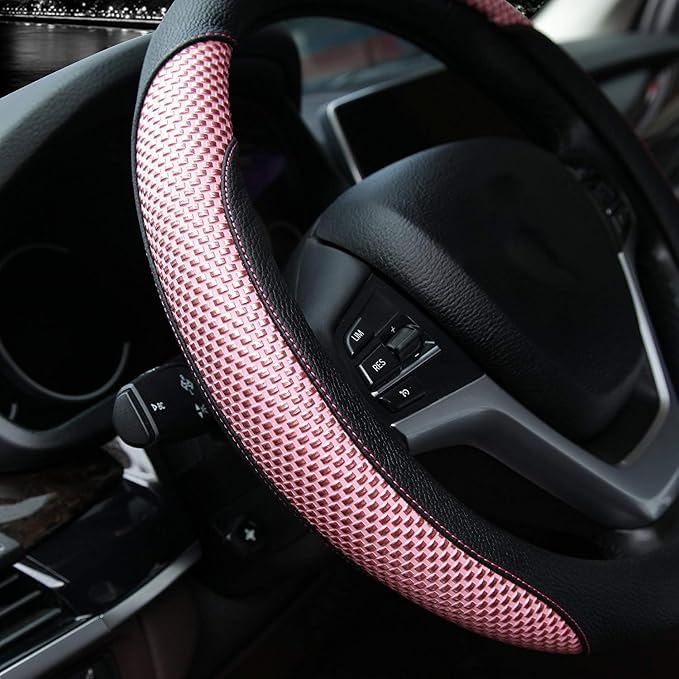 Valleycomfy Steering Wheel Cover with Microfiber Leather for Car Truck SUV 15 inch (Pink) - Image 3