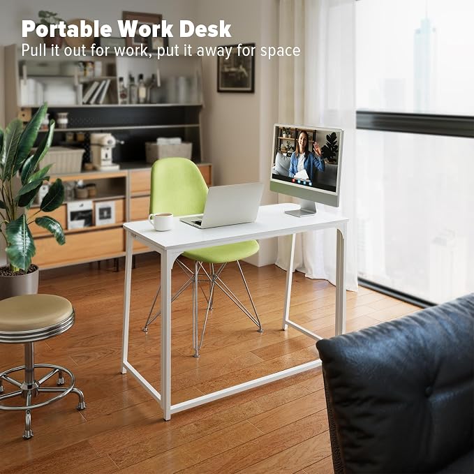 WOHOMO Folding Desk, 39.4" Foldable Computer Table for Small Spaces, White | Easy Assembly and Fold, Sturdy Home office desks for Study Bedroom Dorm Space Saving Writing Work Apartment - Image 7