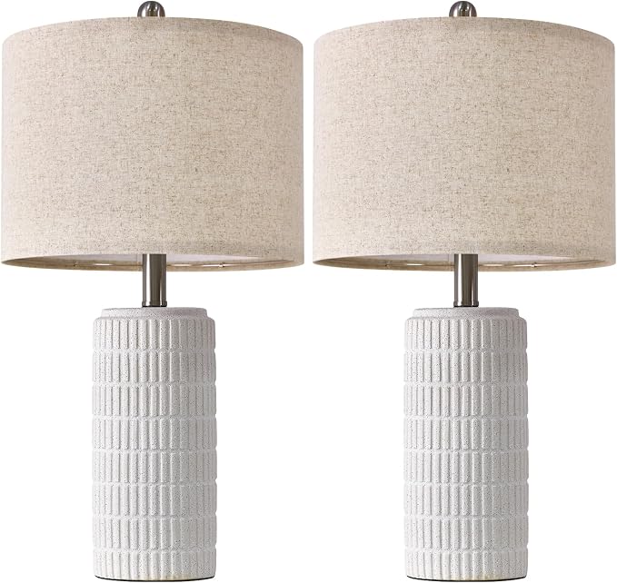 PoKat 23" Table Lamp, Farmhouse Bedside Lamps for Bedroom Set of 2, Ceramic End Table Lamps for Living Room, Traditional Nightstand Desk Lamps, Frosted White Lamps, Medium - Image 9