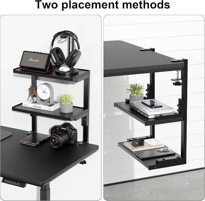 2-Tier Desk Shelf | Desk Organization Expandable Clamp on Desk Shelf Desktop Accessories for Offices and Game Rooms (Black) - Image 7