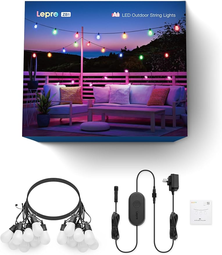 Lepro ZB1 AI Smart Outdoor String Lights, 54(42+12) ft RGB+IC+Warm White Outside Light with 15 Plastic LED Bulbs, Music Sync, Alexa Google Enable, 2.4 GHz WiFi+Bluetooth (APP Control, No Remote) - Image 8