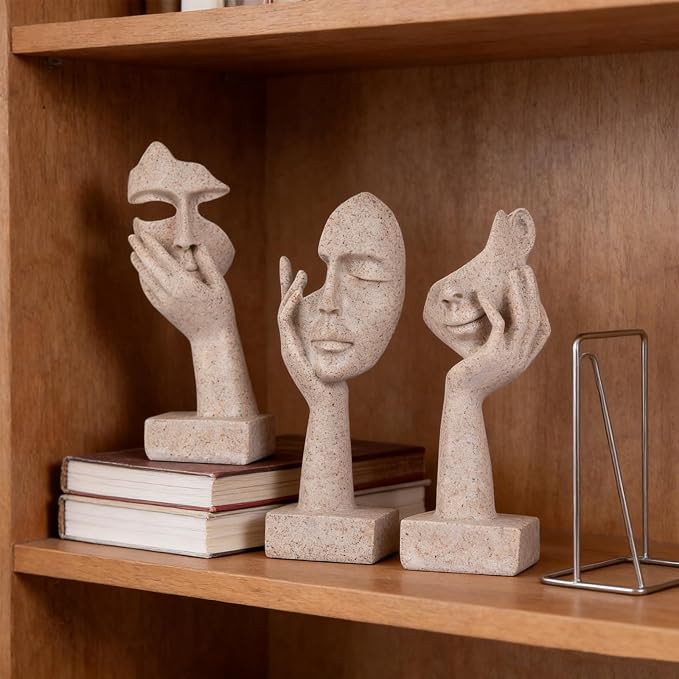 3 Pcs Thinker Statue - Resin Art Abstract Home Accent Figurines for Decor Apartment Bookshelf Floating Shelf Living Room Coffee Table Office Desk Counter Decor (3 Pcs Sandstone, 6") - Image 9