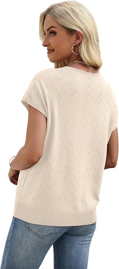 WIHOLL Short Sleeve Sweater for Women V Neck Trendy Cute Tops Business Casual Outfits Cap Sleeve - Image 5