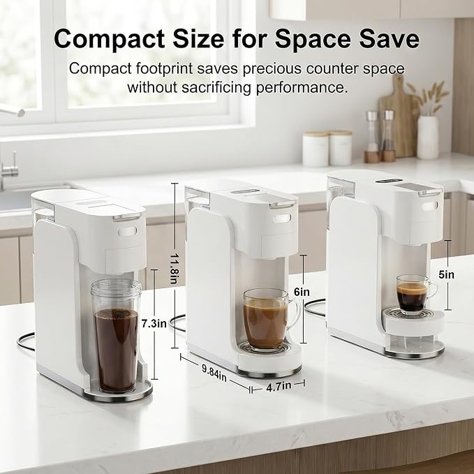 Single-Serve Coffee Maker, 4 in 1 Hot and Iced Coffee Machine, 20-Bar Espresso Coffee Maker for Ground Coffee, K-Cup Pod, NES Original and DG Pod, Customizable Brew Volume, Heats up in 3 seconds - Image 8