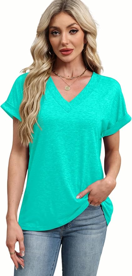 T Shirts Short Sleeve V Neck Tees Womens Tops Beach Vacation Fashion Clothes 2026 Casual Summer Spring Fall Outfits - Image 6