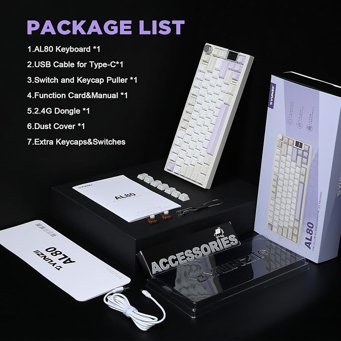 YUNZII AL80 75% Wireless Aluminum Mechanical Keyboard(Beige, Gateron Zero) | QMK/VIA, Smart LCD Display and Knob, Hot Swap, Gasket Structure, BT/2.4G/USB-C, RGB Keyboard for Gaming/Win/Mac - Image 9