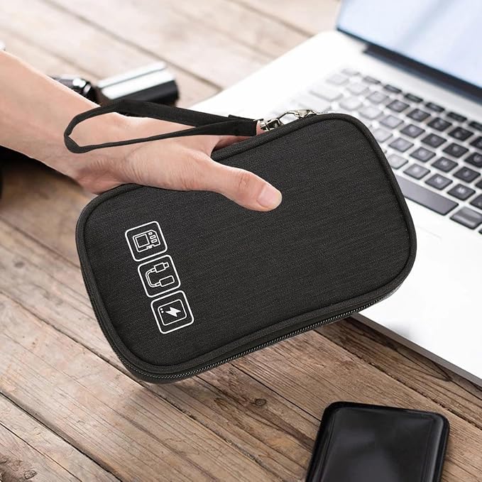 3Pcs Electronic Organizer Travel Case,Waterproof Cord Organizer Travel Cable Organizer Bag Portable Small Travel Tech Storage Pouch for Cord Charger Phone Earphone SD Card Cables Power Bank Card,Black - Image 8