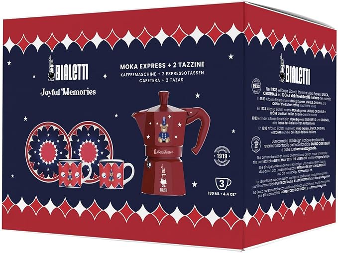 Bialetti Moka Express Iconic Italian Stovetop Espresso Maker (Red/Blue, 3 Cups Set) - Image 2