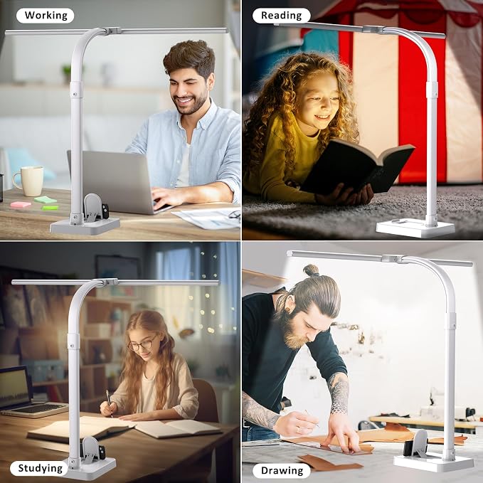 Double Head LED Desk Lamp, Architect Desk Lamps for Home Office, 24W Brightest Workbench Office Lighting-5 Color Modes and 5 Dimmable Eye Protection Modern Desk Lamp (White-Desktop, Big) - Image 7