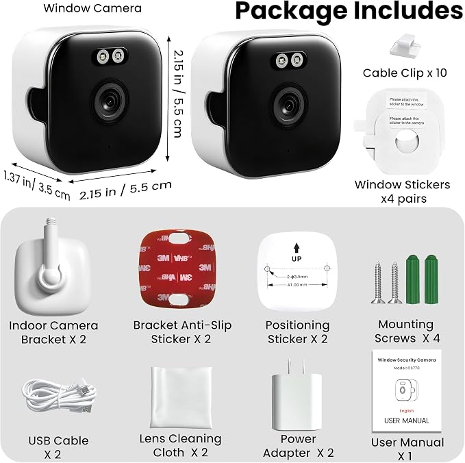 vebiliki 【2 Pack】 Window Cameras with 32GB SD Cards, 2K 3MP Indoor Cameras for Home Security, AI Starlight Color Night Vision, Easy Install & Use, 24/7 Recording, Support 5GHz & 2.4GHz WiFi - Image 8