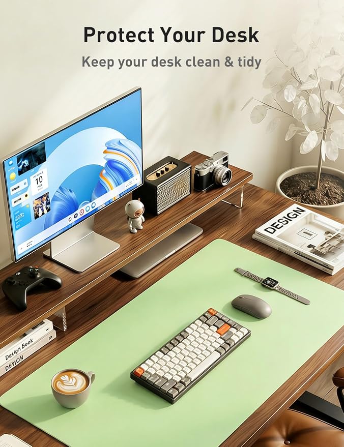 Aothia Faux Leather Desk Mat - Non-Slip PU Leather Desk Blotter, Waterproof Writing Surface, Large Desk Pad for Office & Home (Foam Green, 55" x 17") - Image 8