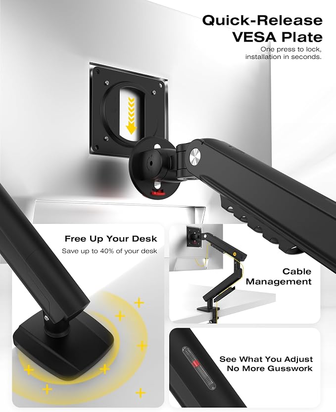 NB SmooVex™ Monitor Mount, Monitor Stand fits up to 32 Inch, Mechanical Spring Mount, VESA 75/100 mm, Model-A5(Black) - Image 6