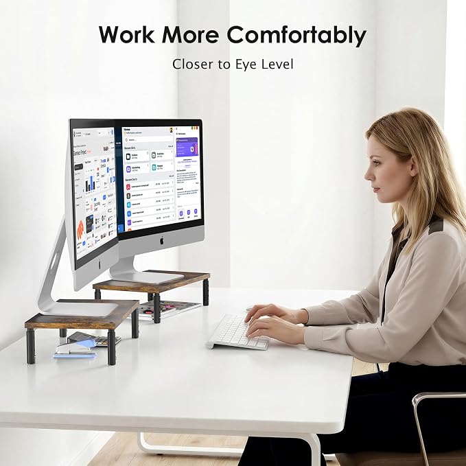 OPNICE Adjustable Monitor Stand Riser for Desk, Computer & Laptop Stand, Desk Organizers and Accessories, Office Desk Accessories & Workspace Organizer for Home Office, Brown Wood 2-Pack - Image 8