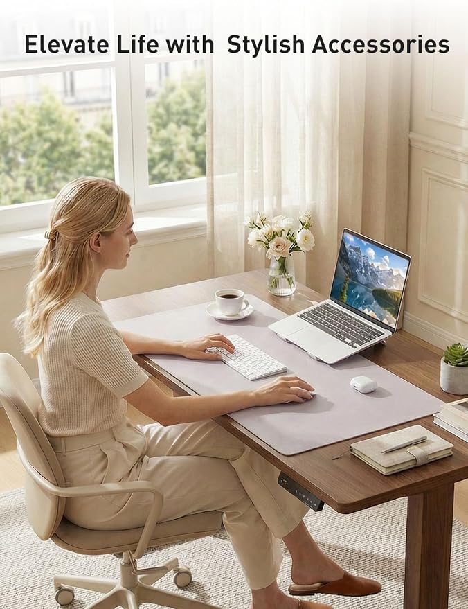 Aothia Faux Leather Desk Mat - Non-Slip PU Leather Desk Blotter, Waterproof Writing Surface, Large Desk Pad for Office & Home (Soft Lavender, 55" x 24") - Image 8
