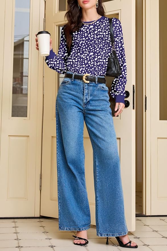 EVALESS Womens Crewneck Long Sleeve Tops Casual Polka Dots Tops Fall 2026 Tshirts Shirts - Image 6