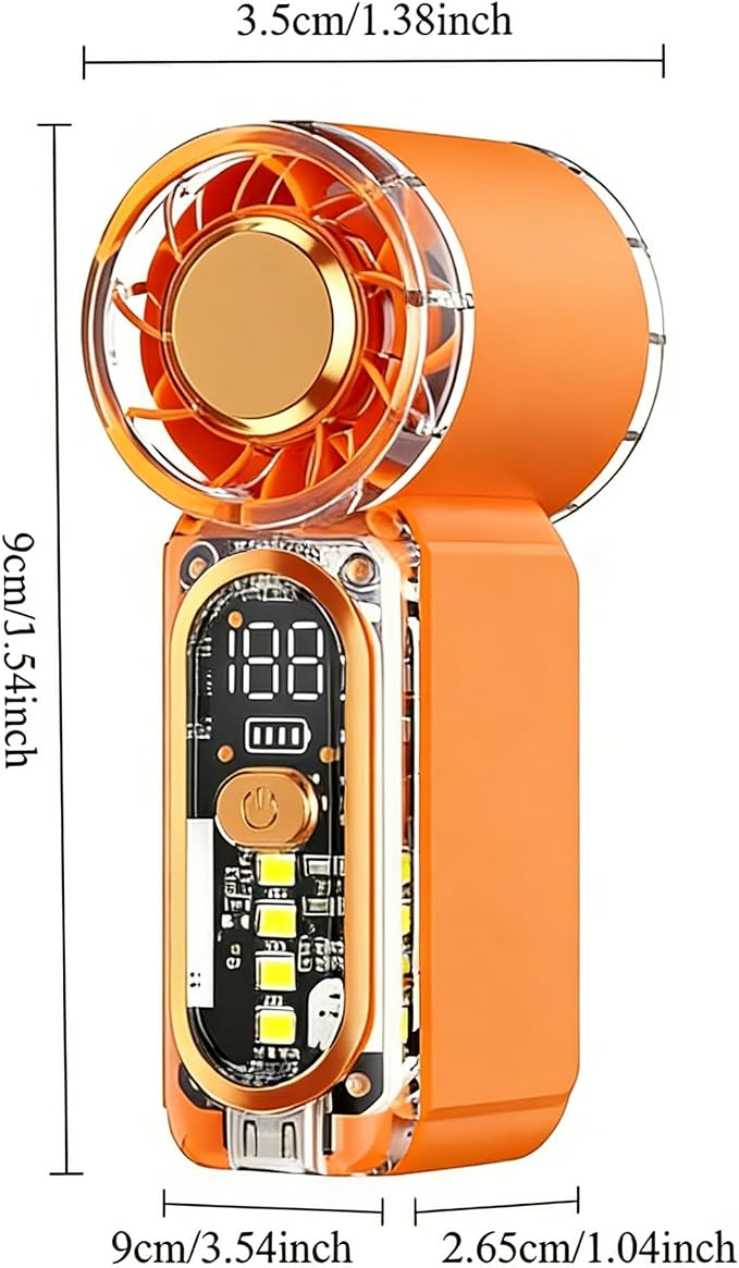 Portable Mini Handheld Fan, 100 Speed Adjustable Pocket Fan with Digital Display, USB-C Rechargeable Personal Fan, Long Battery Life, Small Cooling Fan for Travel(Orange) - Image 9