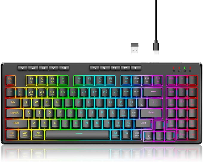 Redragon K517 Pro Wireless Gaming Keyboard, RGB Backlit, Tri-Mode BT/2.4GHz/USB-C, Mechanical Feel 94 Keys Computer Keyboard with 4 Macro Keys, Number Pad, 4000mAh Battery for Win/MAC - Image 9