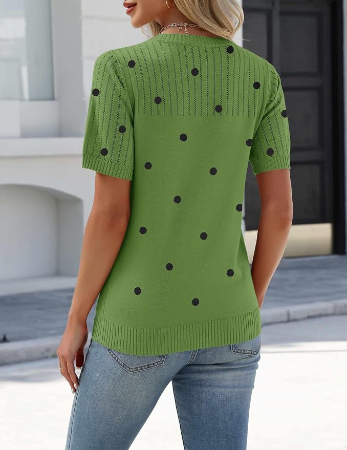 Zeagoo Women's Short Sleeve Sweater Tops 2026 Spring Summer Crew Neck Hollow Out Blouses Dressy Business Casual Outfits - Image 6