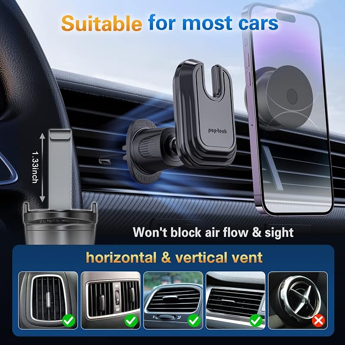 pop-tech Car Vent Phone Mount for Thick Socket Grip, Air Vent Clip Phone Holder Compatible with Magsafe Wallet Black & iPhone Samsung Card Holder, Cellphone Stand with Sticky Adhesive - Image 8