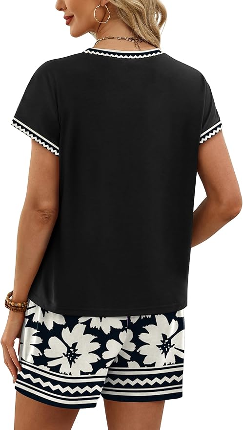 WIHOLL Two Piece Sets for Women Summer Lounge Short Sets Cap Sleeve Crew Neck Sweatsuit with Pocket XS-2XL - Image 5