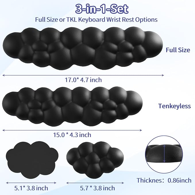 Sushret Cloud Wrist Rest Keyboard, Cloud Keyboard Wrist Pad Set with PU Leather Memory Foam, Cute Arm Rest for Palm Support, PC/Gaming Desk Accessories/Office Setup/Computer Hand Cushion - Black - Image 7