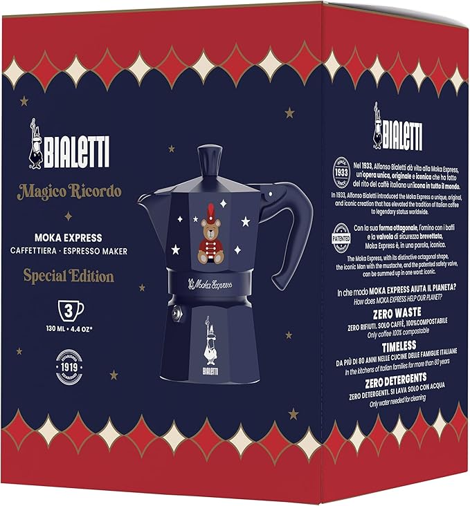 Bialetti Moka Express Iconic Italian Stovetop Espresso Maker (Blue/Red, 3 Cups) - Image 3