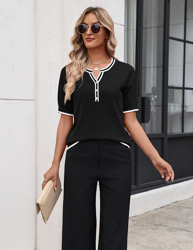 Zeagoo Women's Short Sleeve Sweater 2026 Spring Summer Tops Lightweight Casual V Neck Sweaters Dressy Work Blouses Clothes - Image 4