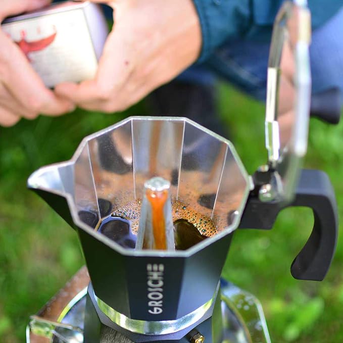 GROSCHE Milano Stovetop Espresso Maker Moka Pot 9 espresso Cup 15.2oz Black | Cuban Coffee Maker And Italian Moka Pot For Stovetop Espresso; For Gas, Electric, And Propane Stoves With A Soft-Touch Handle - Image 7