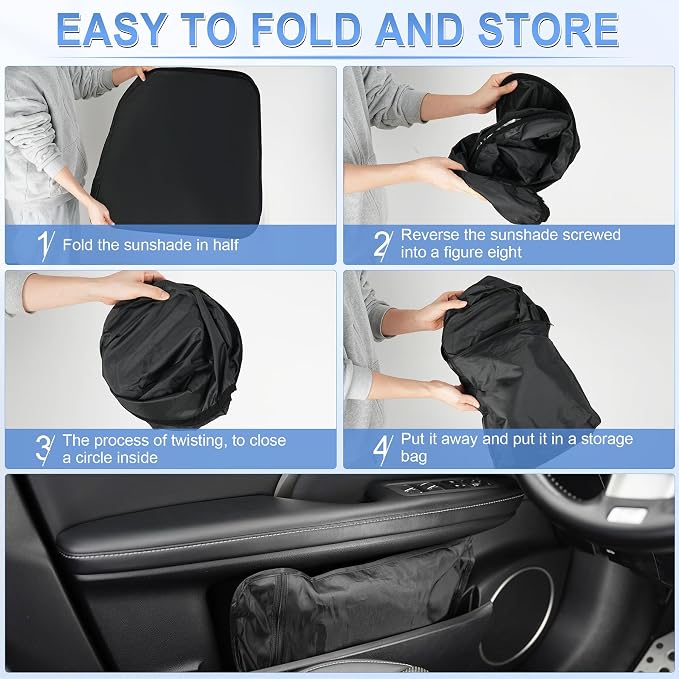 SINGARO 300T Universal Car Windshield Sun Shade, Foldable Reflective for Windshield & Window Shades with Overlapping Design, Car Interior Accessories (57" L x 36.2" W) - Image 6