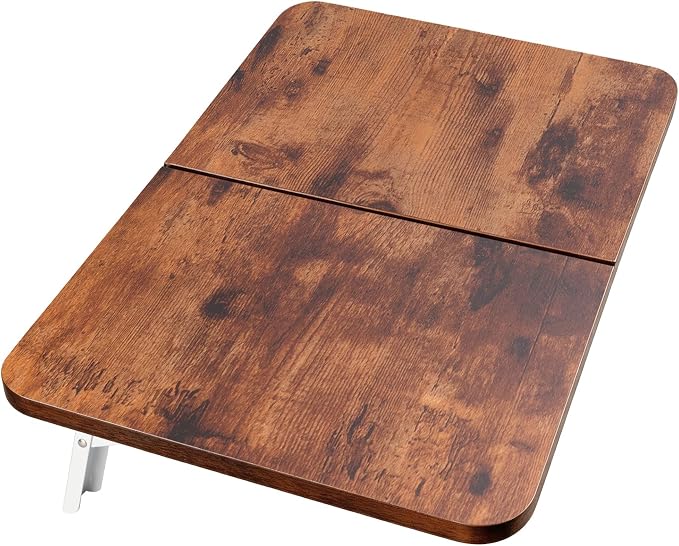 Neoaider Wall Mounted Folding Desk 23.6” x 15.7”, Brown | Drop Down Table with Metal Collapsible Brackets, Folding Wall Table for Small Spaces, Home, Office, Kitchen, Laundry Room - Image 9