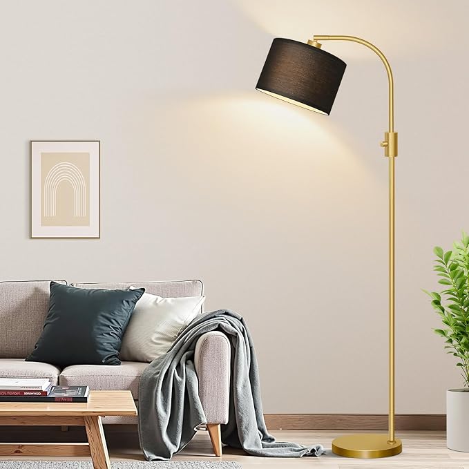 Nintiue Upgraded Modern Arc Dimmable Tall Standing Floor Lamp with Black Shade, 1200 Lumens LED Bulb Included, for Living & Reading Room, Bedroom, Office & Nursery, Gold - Image 7