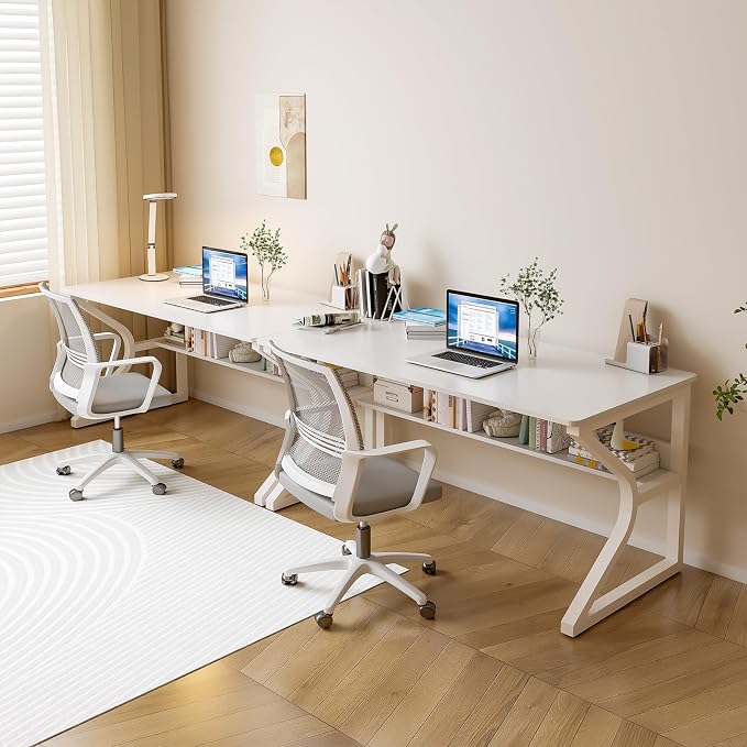 OSCHF 47.3-Inch Writing Desk with Storage Shelf, Warm White | Space-saving, Single-Person Workstation, Modern Study Gaming Computer Desk, Suitable for Home Office, Bedroom and Dorms - Image 8
