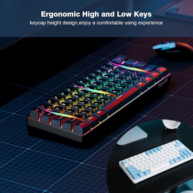 Snpurdiri 60% Wired Gaming Keyboard, 61 Keys RGB (Black) | Backlit Ultra-Compact Mini Gaming Keyboard for PC/Mac Gamer, Typist, Travel, Easy to Carry on Business Trip - Image 7