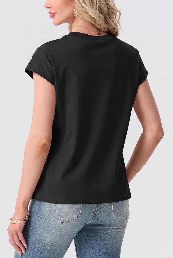 GRECERELLE Womens Summer Tops Cap Sleeve Crew Neck Basic T-Shirt | Everyday Casual Wear, Layering Friendly, Wrinkle-Resistant, Business Casual Ready, Lightweight & Packable, Capsule Wardrobe - Image 7