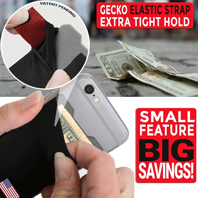 Double Pocket Adhesive Card Holder - Cell Phone Pouch - Stick on Spandex Pocket by Gecko - Carry Credit Cards and Cash - Phone Wallet – (USA FLAG) - Image 9