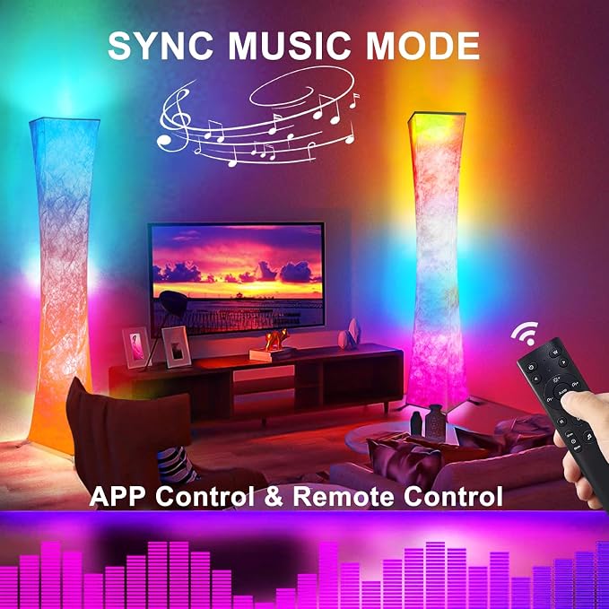2 Pcs Floor Lamp, 61'' Smart RGB LED Corner Lamp with Music Sync and 16 Million DIY Colors, 3 Color Temperature, APP & Remote Control, Color Changing Standing Floor Lamp for Bedroom Living Room - Image 5