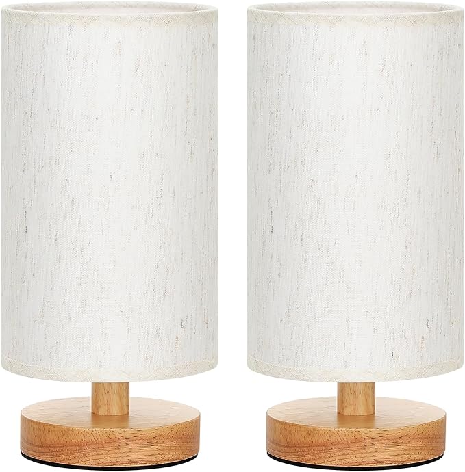 Fenmzee Small Lamps Set of 2 (Cream Shade - Wood Base, 9" Inline Control) | Two 3000K LED Blubs Included | 680 Lumens | Easy Assembly | Minimalist Design | E26 | for Kitchen | for Kids Room - Image 9